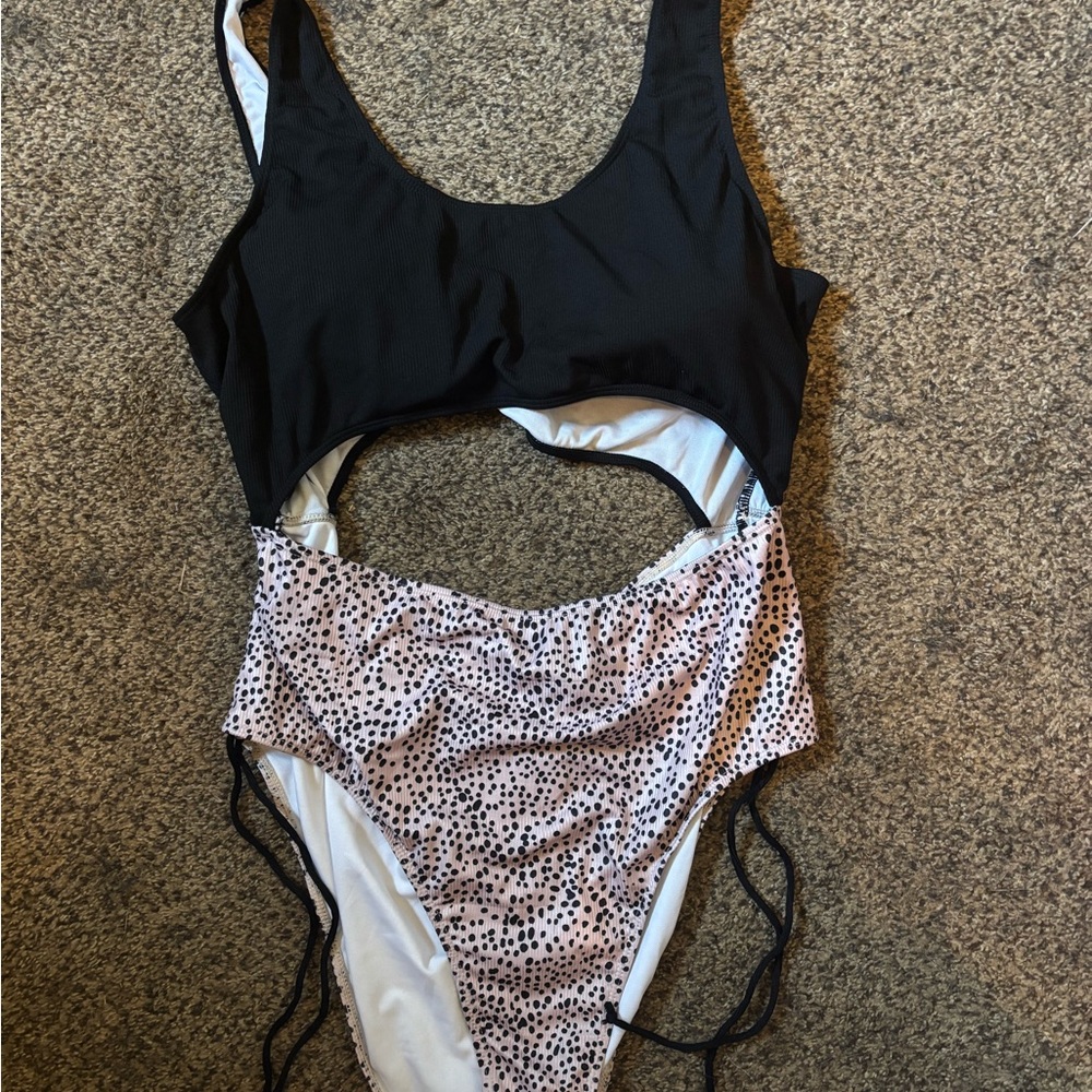 Stylish Black and White Polka Dot Swimsuit